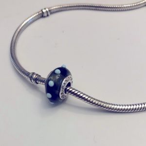 Pandora Murano Glass Sterling Silver 925 Charm Smoky Grey Blue Dots Retired